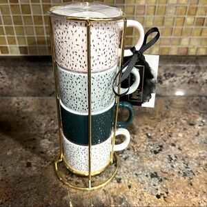 COCO + LOLA 4 Piece Stackable Espresso Mug Set - Gold Speck Design